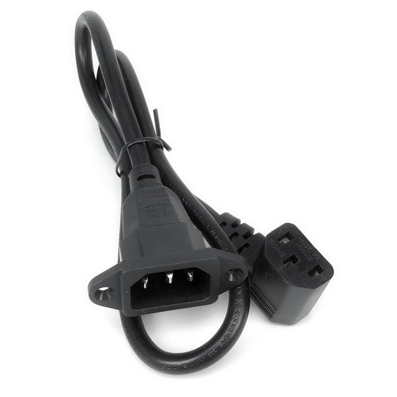 IEC320 C14–C13 ilgintuvas, C14 su varžtų skylutėmis ir C13 dešiniuoju kampu trumpas, 60 cm ilgio, H05VV-F 3G 0,75 mm