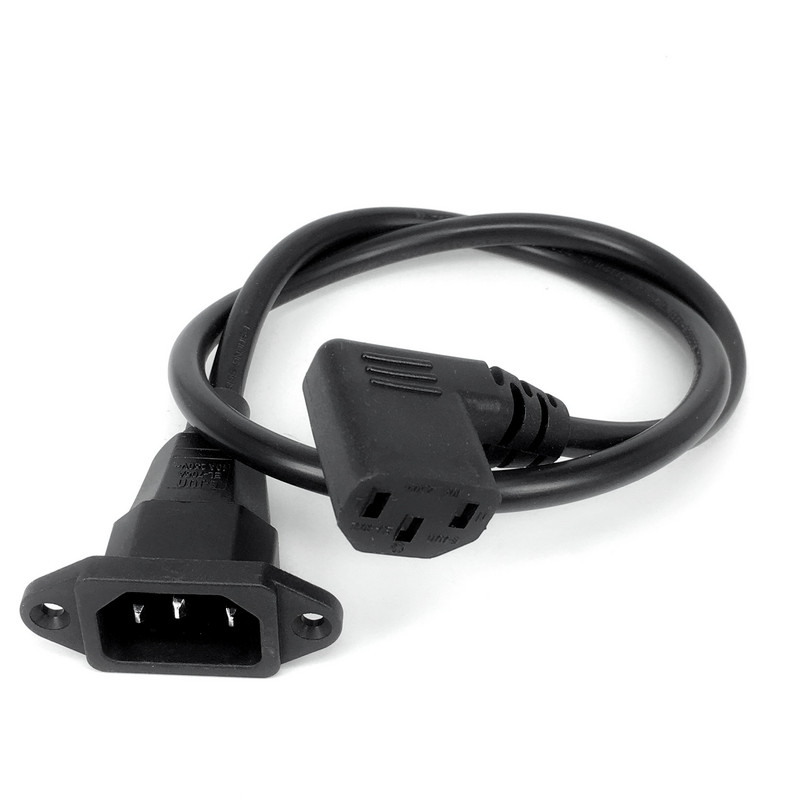 IEC320 C14–C13 ilgintuvas, C14 su varžtų skylutėmis ir C13 dešiniuoju kampu trumpas, 60 cm ilgio, H05VV-F 3G 0,75 mm