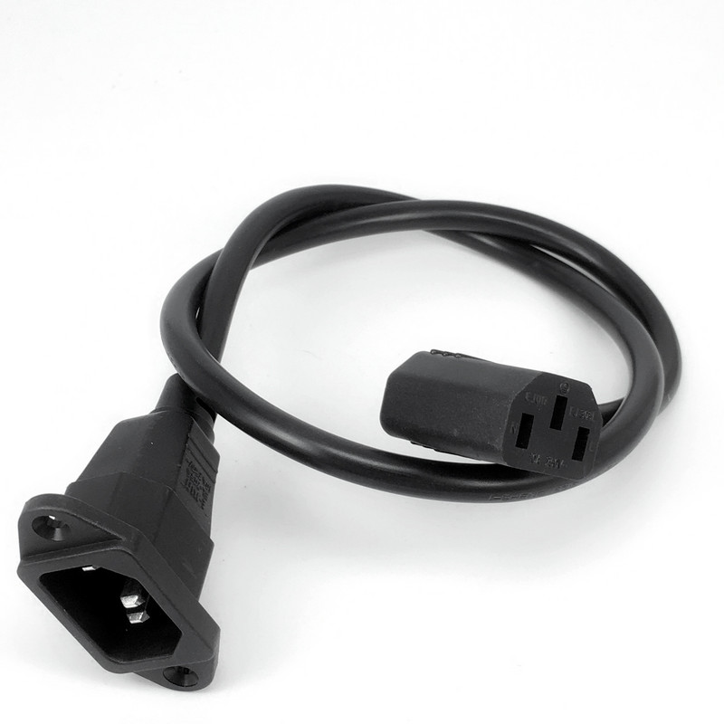 IEC320 C14–C13 ilgintuvas, C14 su varžtų skylutėmis ir C13 dešiniuoju kampu trumpas, 60 cm ilgio, H05VV-F 3G 0,75 mm