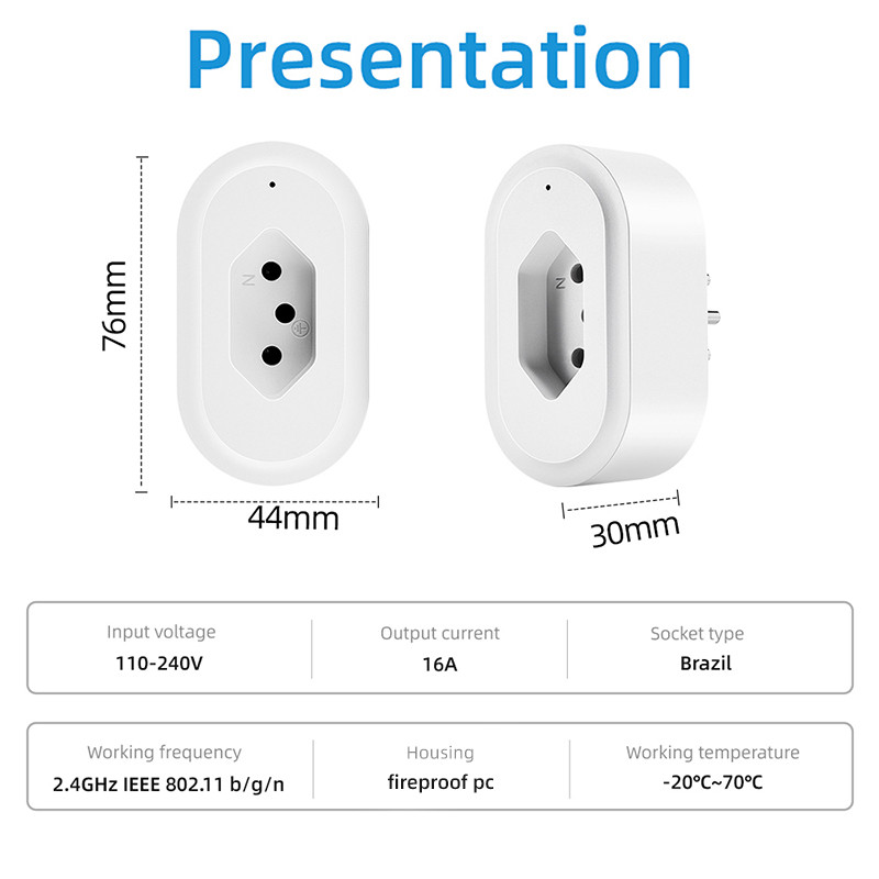 WiFi pametni utikač 16A brazilska utičnica utičnica Tuya Smart Home za Alexa Google Assistant Glasovno upravljanje Monitor energije Vrijeme