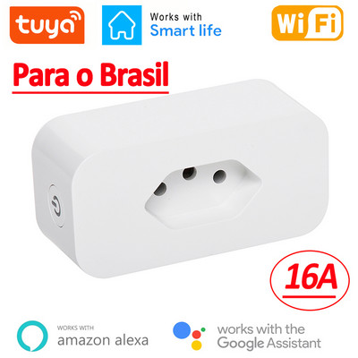 WiFi Smart Plug 16A Brazil Plug BR Power Socket Outlet Tuya APP Smart Home For Alexa Google Voice Control Power Monitor Timing
