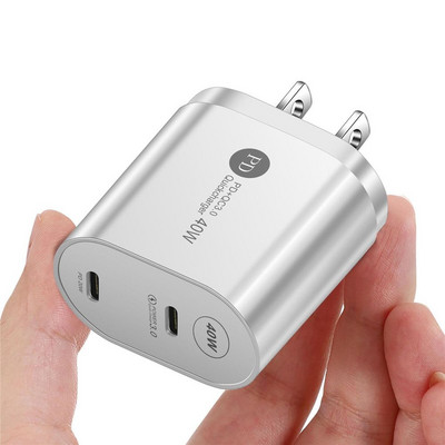 2 portos UK EU US Plug 40W Max USB-C Type C fali gyorstöltő adapter iPhone 12 Pro Max hordozható utazási USB transzformátorhoz