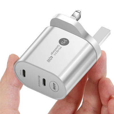 2 portos UK EU US Plug 40W Max USB-C Type C fali gyorstöltő adapter iPhone 12 Pro Max hordozható utazási USB transzformátorhoz