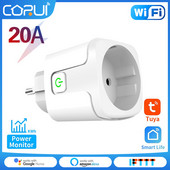 CoRui Tuya Smart Home Priză WiFi 20A mufă UE Telecomanda fără fir Alexa Timer Control vocal Acasă Adaptor prize PC ignifug