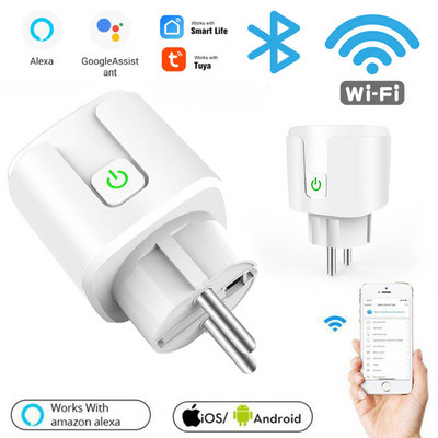 CoRui Tuya Smart Home Priză WiFi 20A mufă UE Telecomanda fără fir Alexa Timer Control vocal Acasă Adaptor prize PC ignifug