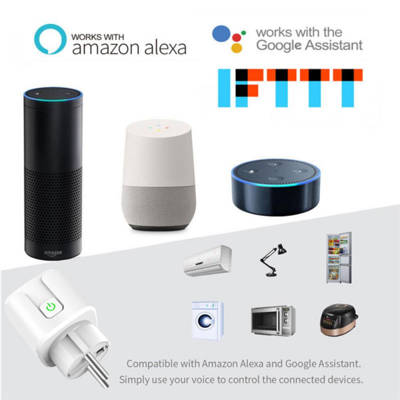 CoRui Tuya Smart Home Priză WiFi 20A mufă UE Telecomanda fără fir Alexa Timer Control vocal Acasă Adaptor prize PC ignifug