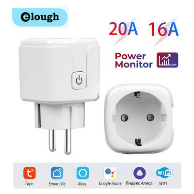 elough WiFi Smart Plug 16A/20A EU Smart Socket With Power Monitoring Timing Function Voice Control Via Alexa Google Home Yandex
