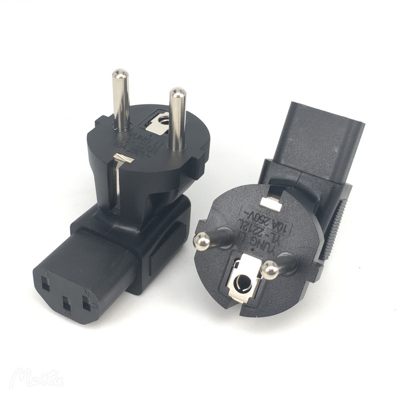 Adaptér pre konverziu zástrčky EU na C13 16A/250V, európska zástrčka, 2 piny, 4,8 mm zástrčka Schuko typu F, uzemňovací prevodník pre výmenu zástrčky.
