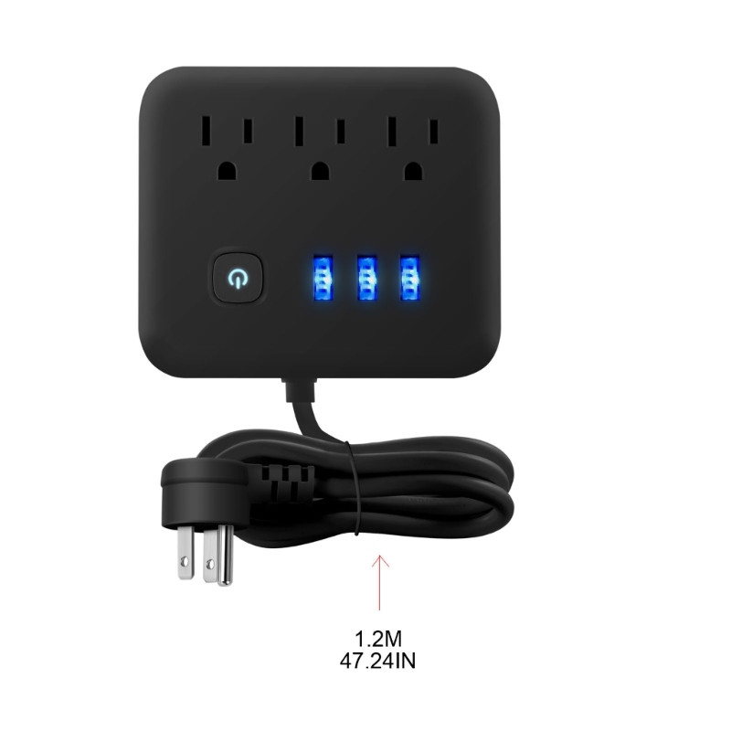 Razvodnik, zaštita od prenapona s 3 utičnice za izmjeničnu struju i 3x USB sučelja za telefon, tablet, prijenosno računalo, više uređaja K1KF