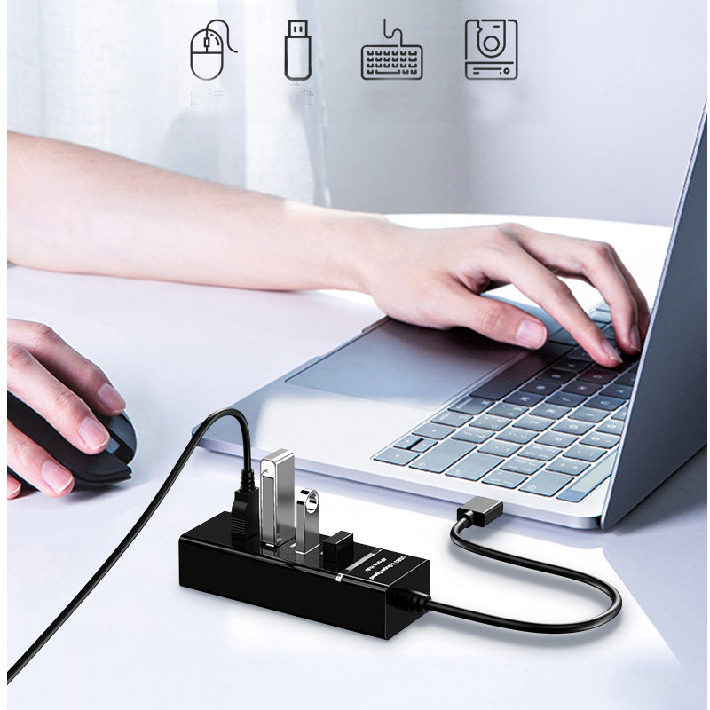 Új 1-4 USB HUB 3.0 nagy sebességű, 5 Gbps 4 portos HUB bővítő USB számítógép-elosztó 0,3 m-es kábellel, fekete fehér