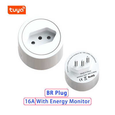 Tuya Smart Plug EU/US/UK/BR 16A WiFi aljzat teljesítményfigyelő funkcióval. Alkalmazás távoli időzítő aljzat működik az Alexa Google Home szolgáltatással