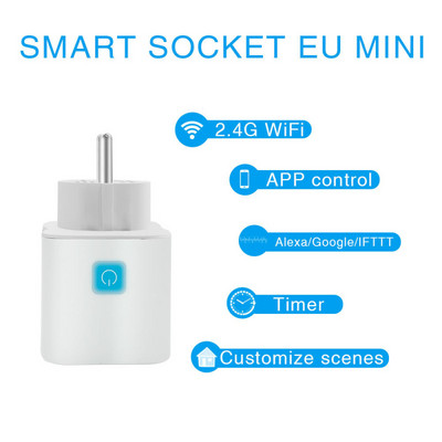 WiFi Smart Plug Wireless 10A EU Socket Timer Switch Eweilian Smart Home APP Nuotolinis valdymas balsu Dirbkite su Alexa Google Home