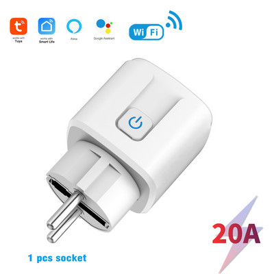 Smart Plug WiFi ligzda EU Smart Socket Barošanas kontaktligzda Strāvas monitora tālvadības pults darbojas ar Alaxa Google mājas atpakaļskaitīšanas funkciju