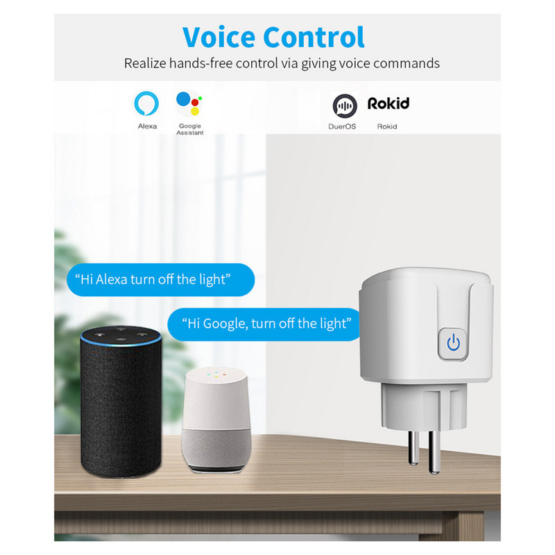 Smart Plug WiFi ligzda EU Smart Socket Barošanas kontaktligzda Strāvas monitora tālvadības pults darbojas ar Alaxa Google mājas atpakaļskaitīšanas funkciju