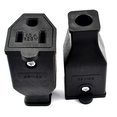2PCS veleprodajni crni bakreni američki 3 pinski utikač Elcectrical AC 125V 15A američki električni kabel odvojiva industrijska utičnica