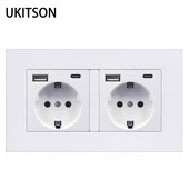 EU 2 portos elektromos DE aljzat két USB Type-C töltő akkumulátor 146x86 mm fali panel előlap Európához Franciaország otthoni aljzat fedele