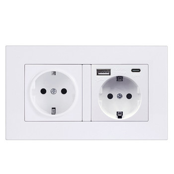 EU 2 порта Electric DE Socket Two USB Type-C Charging Battery 146x86mm Стенен панел Лицева плоча за Европа Франция Капак на домашен контакт