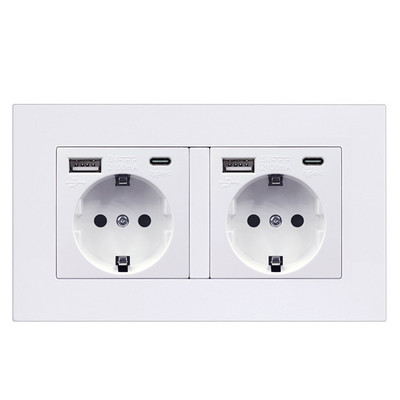 EU 2 portos elektromos DE aljzat két USB Type-C töltő akkumulátor 146x86 mm fali panel előlap Európához Franciaország otthoni aljzat fedele