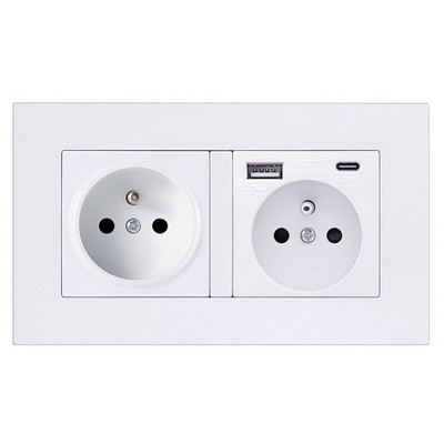 EU 2 portos elektromos DE aljzat két USB Type-C töltő akkumulátor 146x86 mm fali panel előlap Európához Franciaország otthoni aljzat fedele