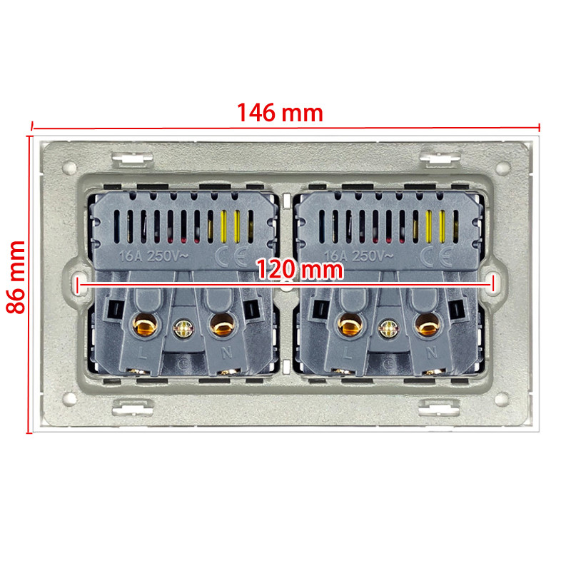 EU 2 portos elektromos DE aljzat két USB Type-C töltő akkumulátor 146x86 mm fali panel előlap Európához Franciaország otthoni aljzat fedele