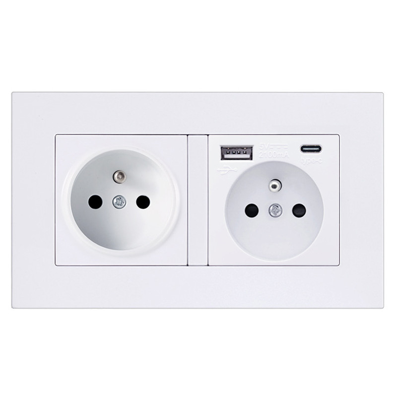 EU 2 portos elektromos DE aljzat két USB Type-C töltő akkumulátor 146x86 mm fali panel előlap Európához Franciaország otthoni aljzat fedele