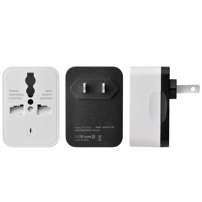 Univerzális EU US UK 2 USB Travel Plug Táptöltő Átalakító Aljzat Amerika Nagy-Britannia Európai Többfunkciós dugós adapter 5V 1A