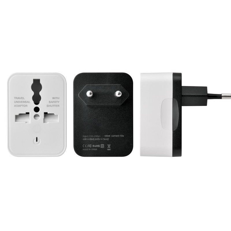 Univerzális EU US UK 2 USB Travel Plug Táptöltő Átalakító Aljzat Amerika Nagy-Britannia Európai Többfunkciós dugós adapter 5V 1A