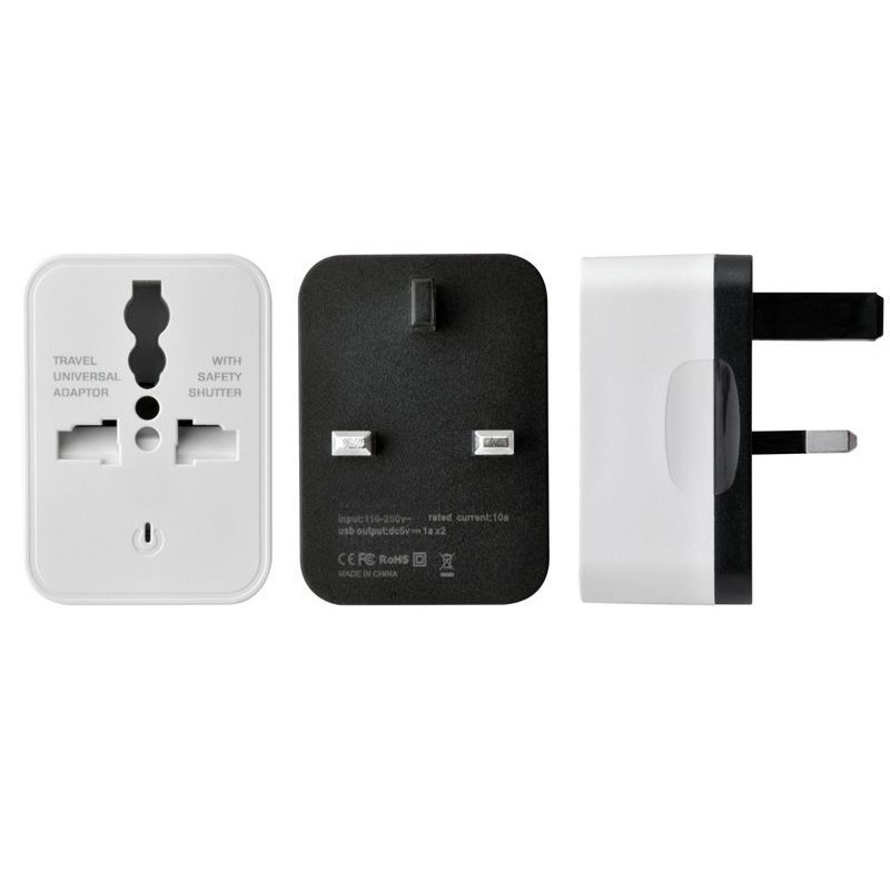 Univerzális EU US UK 2 USB Travel Plug Táptöltő Átalakító Aljzat Amerika Nagy-Britannia Európai Többfunkciós dugós adapter 5V 1A