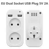 Európai stílusú dupla aljzatos fali USB dugaszadapter dupla aljzatú telefon töltéshez Dupla USB port 5 V 2 A elektromos aljzat