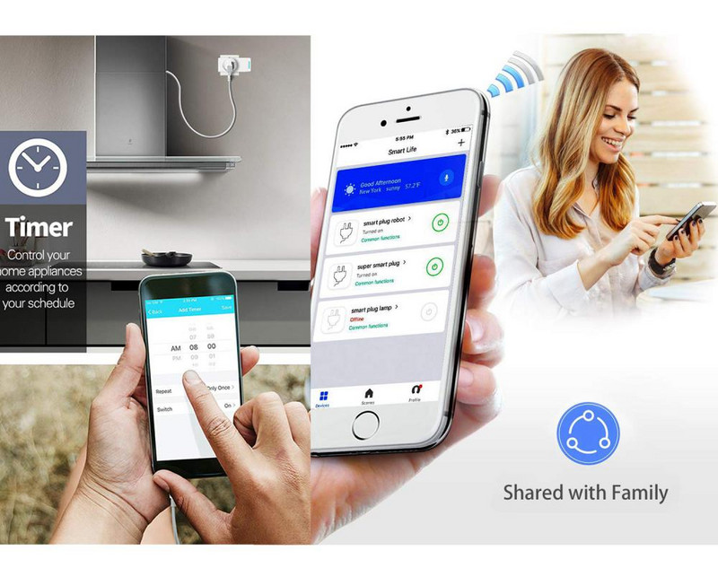 Pametna zidna utičnica 10a AC100-240v Smart Home Timing Funkcija Dual USB Rad s Alexa i Google Home Smart Plug Daljinski upravljač