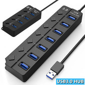 USB 3.0 centrmezgls USB centrmezgls 3.0 vairāku USB sadalītāju centrmezgls Izmantojiet strāvas adapteri 4/7 portu vairāku paplašinātāju 3.0 USB 3.0 centrmezgls ar slēdzi datoram