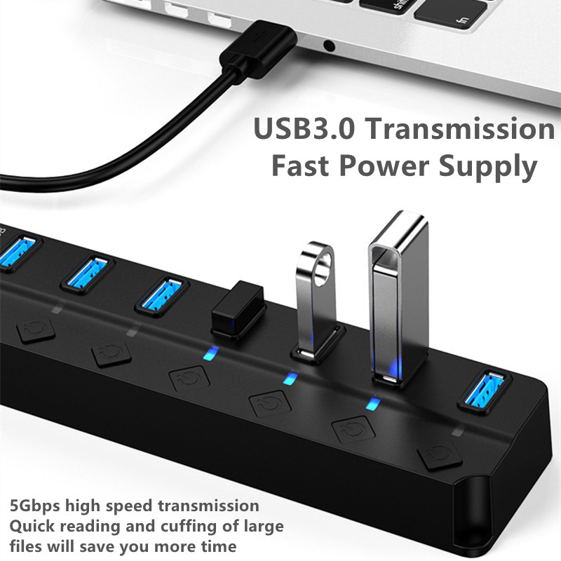 USB 3.0 centrmezgls USB centrmezgls 3.0 vairāku USB sadalītāju centrmezgls Izmantojiet strāvas adapteri 4/7 portu vairāku paplašinātāju 3.0 USB 3.0 centrmezgls ar slēdzi datoram