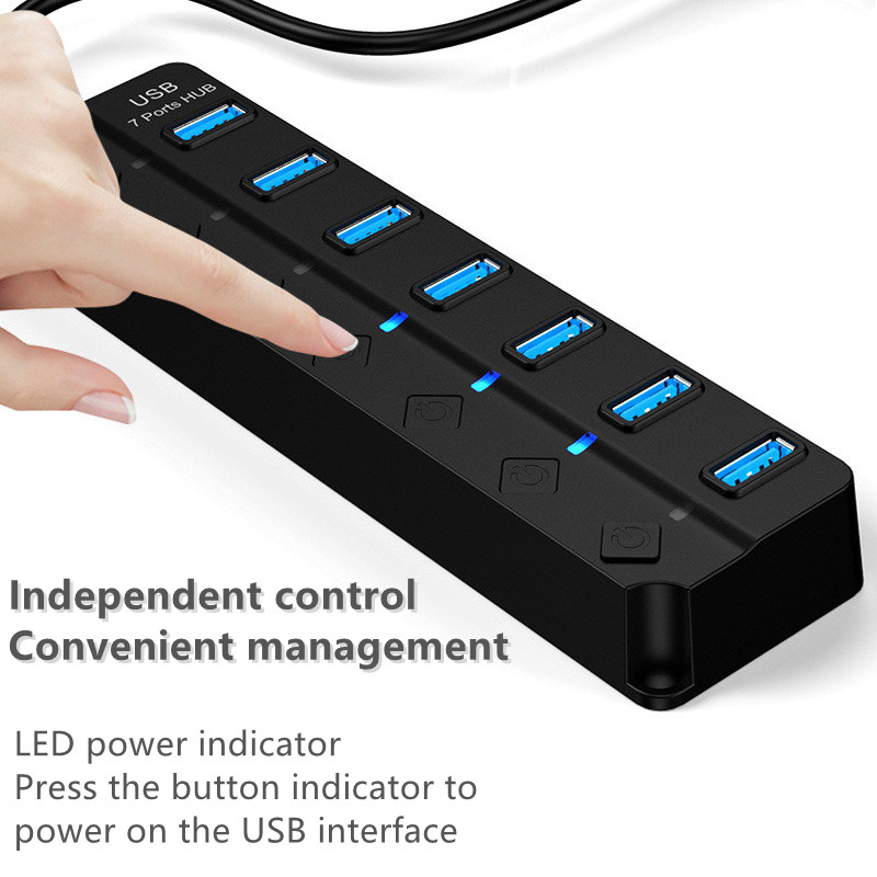 USB 3.0 centrmezgls USB centrmezgls 3.0 vairāku USB sadalītāju centrmezgls Izmantojiet strāvas adapteri 4/7 portu vairāku paplašinātāju 3.0 USB 3.0 centrmezgls ar slēdzi datoram