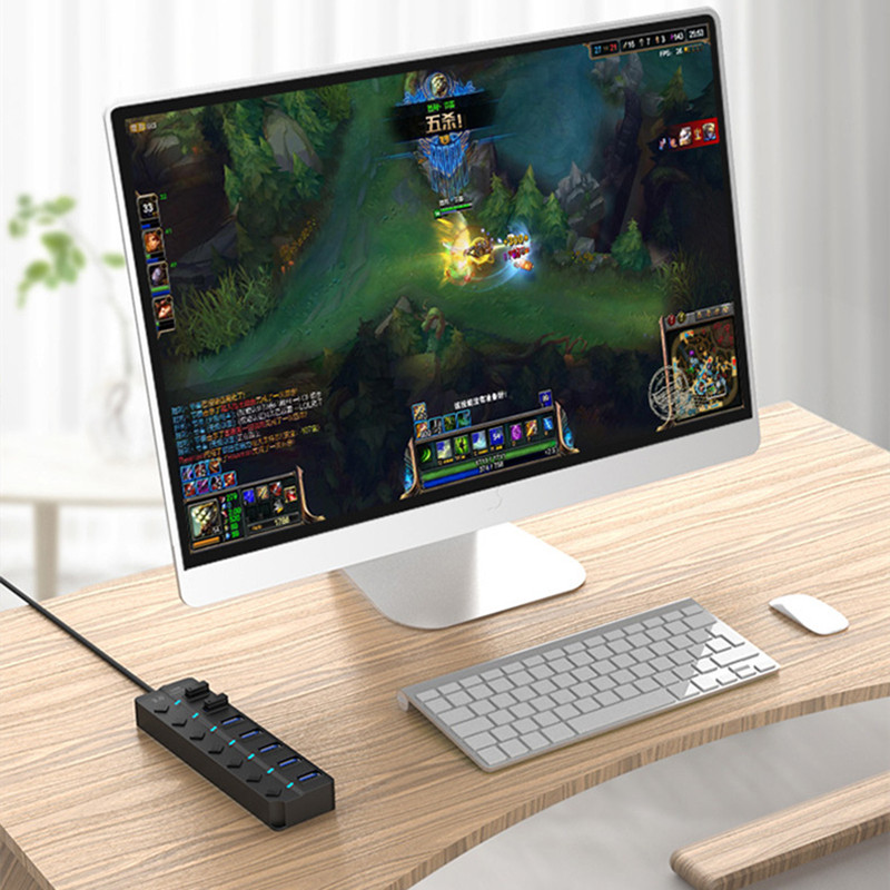 USB 3.0 centrmezgls USB centrmezgls 3.0 vairāku USB sadalītāju centrmezgls Izmantojiet strāvas adapteri 4/7 portu vairāku paplašinātāju 3.0 USB 3.0 centrmezgls ar slēdzi datoram