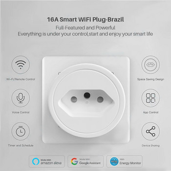 16A BR Бразилия Wifi Smart Plug Socket с монитор за захранване Wireless Tuya SmartLife APP Timer Voice Works for Google Home Alexa Mini