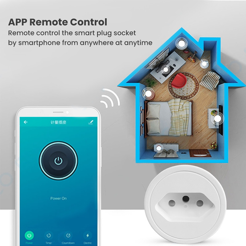 16A BR Brazil Wifi intelligens csatlakozóaljzat tápmonitorral, vezeték nélküli Tuya SmartLife APP időzítő hanggal működik a Google Home Alexa Mini számára