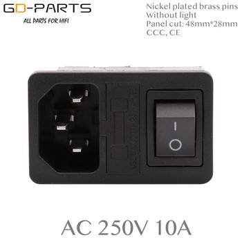 Υποδοχή υποδοχής υποδοχής καλωδίου τροφοδοσίας 1 PC Ηλεκτρικός σύνδεσμος με θήκη ασφαλειών ON OFF Rocker διακόπτης IEC320 C14 CCC CE AC 250V 10A