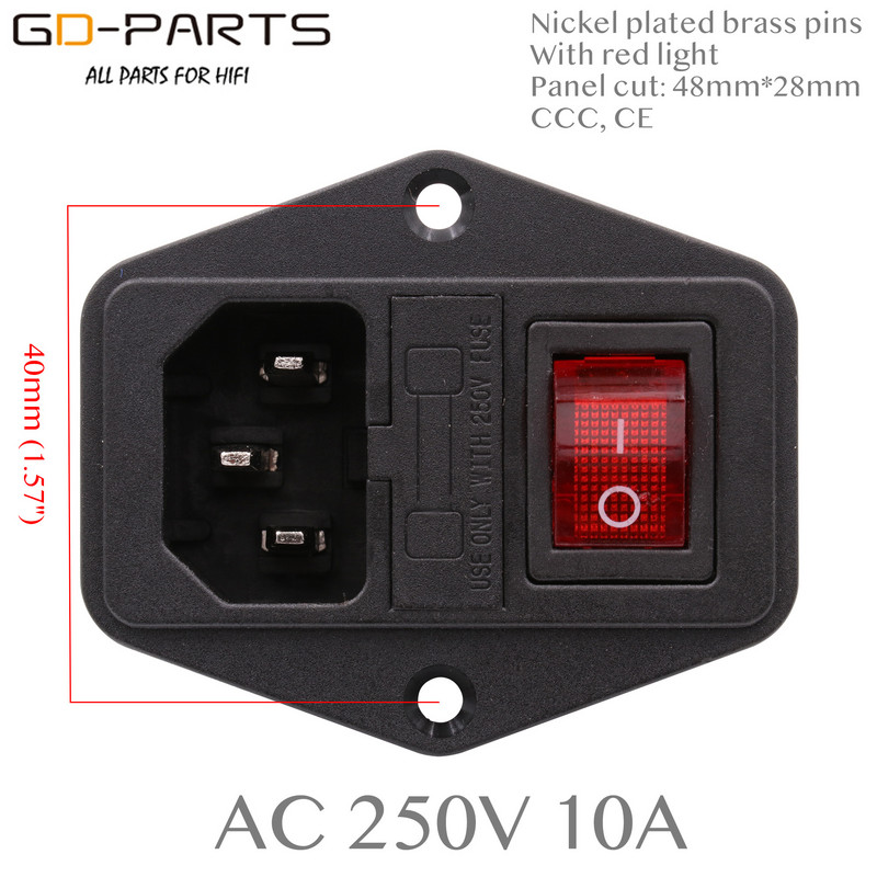 1PC AC kabel za napajanje Ulazna utičnica Priključak Električni konektor s držačem osigurača ON OFF Prekidač IEC320 C14 CCC CE AC 250V 10A