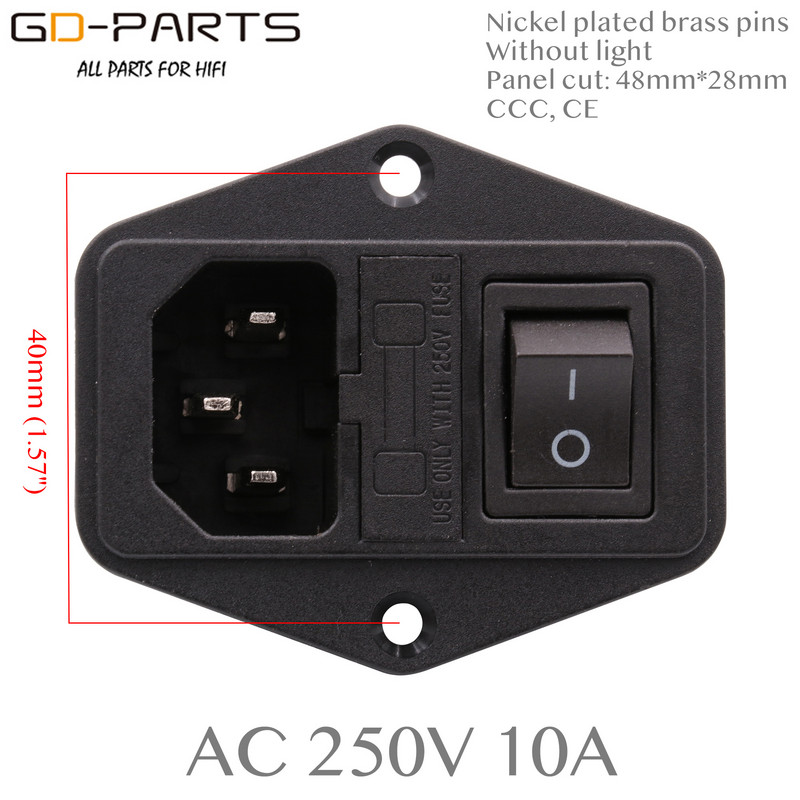 1PC AC kabel za napajanje Ulazna utičnica Priključak Električni konektor s držačem osigurača ON OFF Prekidač IEC320 C14 CCC CE AC 250V 10A