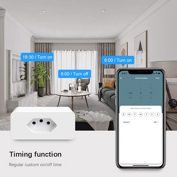 Tuya Smart Wifi Brazil Plug 16A with Power Monitor App Smart Life Remote Control BR Socket Outlet λειτουργεί με Alexa Google Home