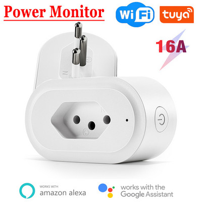 WiFi Smart Plug 16A Бразилски контакт Tuya Smart Home For Alexa Google Assistant Гласово управление Енергиен Монитор Време
