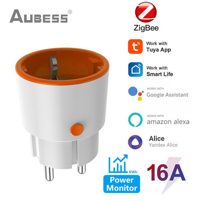 Tuya Zigbee 3.0 Smart Plug Socket EU 16A Outlet 3680W Power Monitor Vezeték nélküli időzítési vezérlés működik az Alexa Google Assistant segítségével
