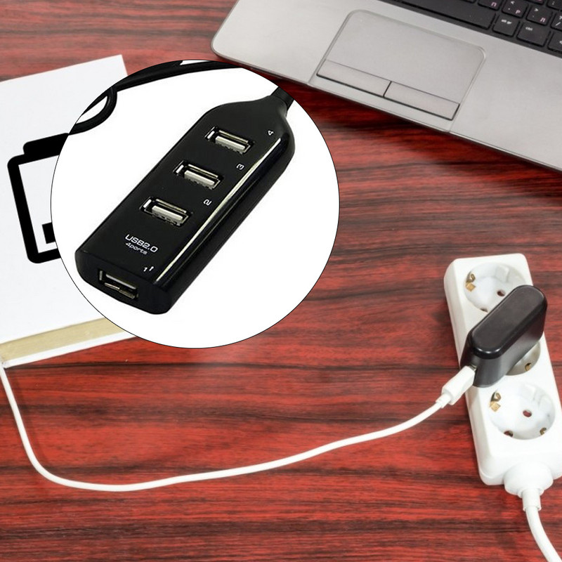USB ligzdas elektriskais rīks 4 portu USB 2.0 centrmezgls ar 1,6 pēdu kabeli, piemērots klēpjdatora galddatora sadzīves elektronikai