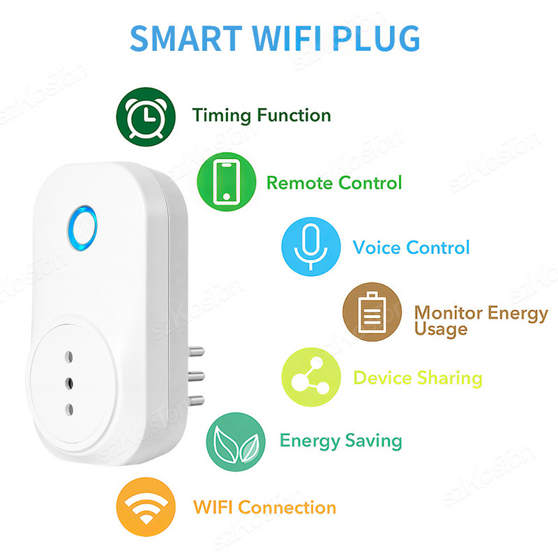 Čile Taliansko WiFi Inteligentná zásuvka Tuya Smart Home Power Strip Socket 16A Bezdrôtový adaptér pre domáce spotrebiče Voice pre Alexa Google