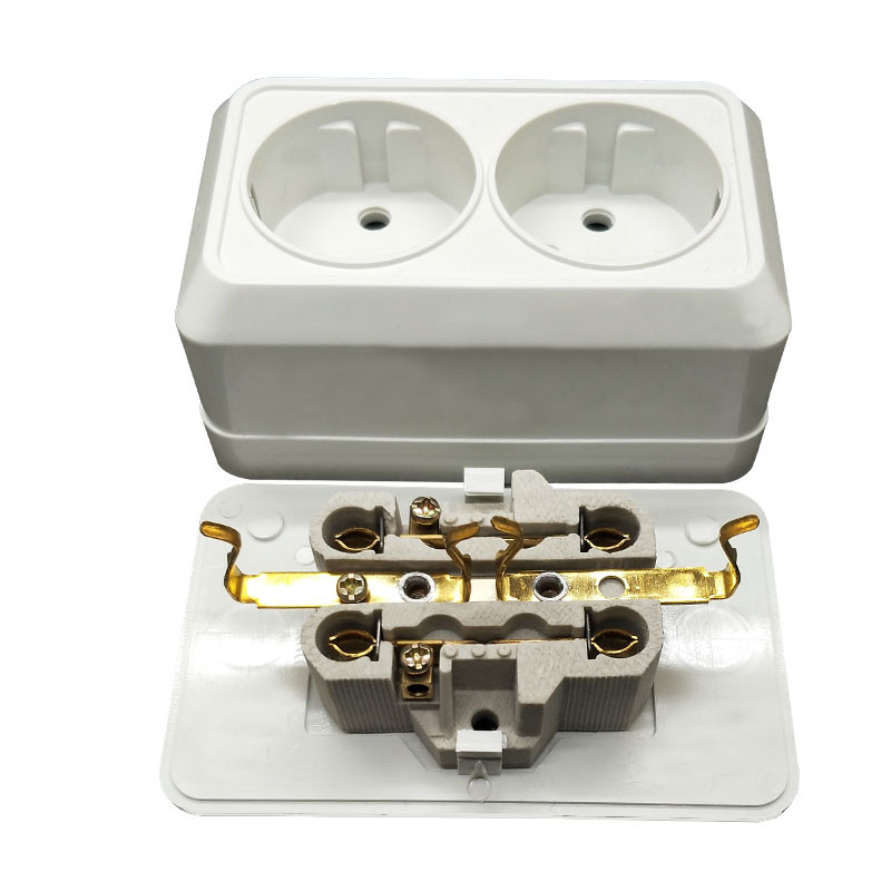 ES spraudnis dubultā ligzda 1/2 kontaktligzdas sienas kontaktligzda bez zemes Eiropas adaptera uzlādes barošana sienas lādētājs 250V 16A