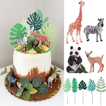 Boy Safari Birthday Cake Topper Zoo Monkey Lion Jungle Party Cake Toppers Animal Birthday Theme Cupcake Wrappers Cake Flag Decor