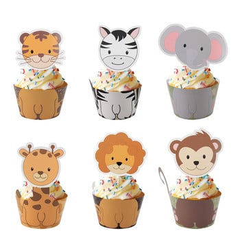 Boy Safari Birthday Cake Topper Zoo Monkey Lion Jungle Party Cake Toppers Animal Birthday Theme Cupcake Wrappers Cake Flag Decor