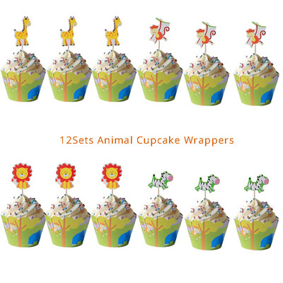 Fiú Szafari Születésnapi Tortafülke Állatkert Majom Oroszlán Dzsungel Party Tortafeltöltők Állatok Születésnapi Téma Cupcake-csomagolók Torta zászló dekoráció