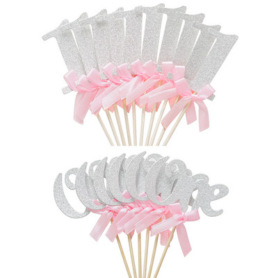 16db arany rózsaszín 1 egy papír torta cupcake fedők Első 1. fiú lány születésnapi parti díszek Én vagyok egy éves évfordulóm