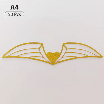 50 buc. Decoratiuni de ciocolată pentru petrecerea vrăjitorului, decorare cu aripi scobite din ciocolată, inserție de card de tort cu aripi cu sclipici pentru partea de sus a tortului de petrecere